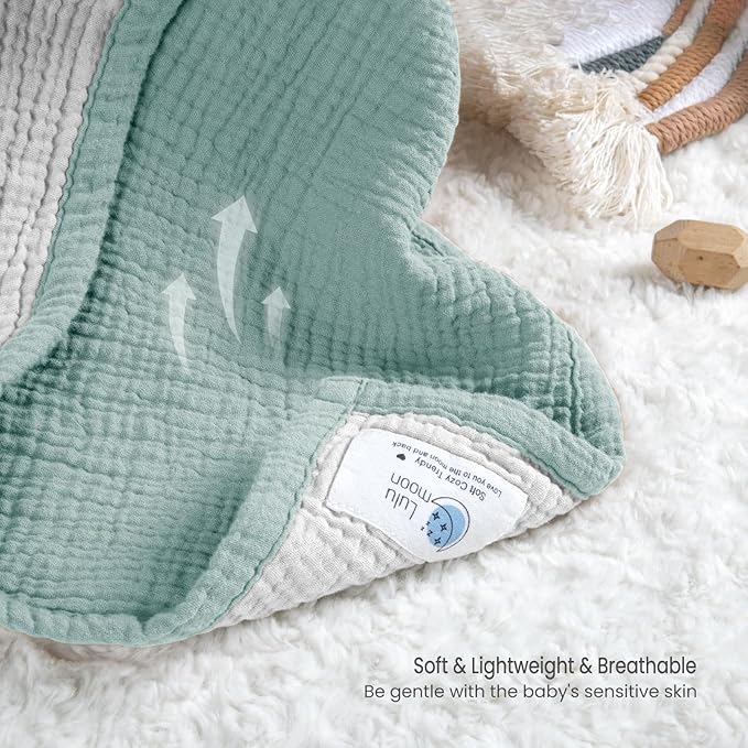 Lulu moon Muslin Baby Blanket - Cotton Quilt Blankets for Toddlers - Reversible Nursery Crib Blanket for Baby Boys and Girls 47"x47"(Sage)
