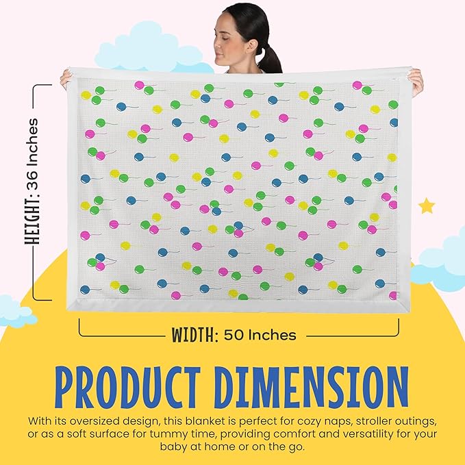 Blankets Thermal Waffle Baby Blanket Crib Bedding - Soft Cozy Warm Infant Thermal Cover for Nursery Stroller or Bassinet, Lightweight Ideal Shower Gift Nylon Trim Balloon Pattern 36" x 50"