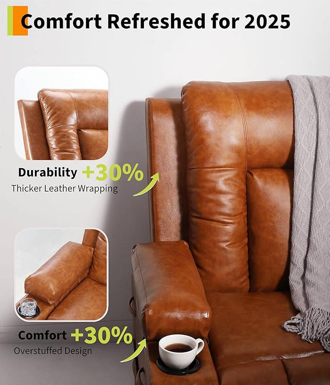 GarveeHome Power Recliner Chair - Heat and Massage, Adjustable Electric Recliner Ergonomic PU Leather Single Sofa, Tall Back, Padded Seat, Lazy Chair for Living Room