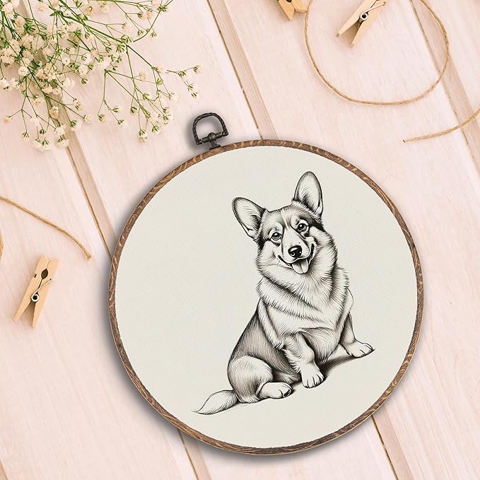 Vintage Welsh Corgi Round Wall Art Framed, Retro Weiner Dog Round Wall Decor, Welsh Corgi Weiner Dog Gifts Hanging Canvas Print Wall Sculpture for Bedroom Living Room Decor, 10x10 Inch