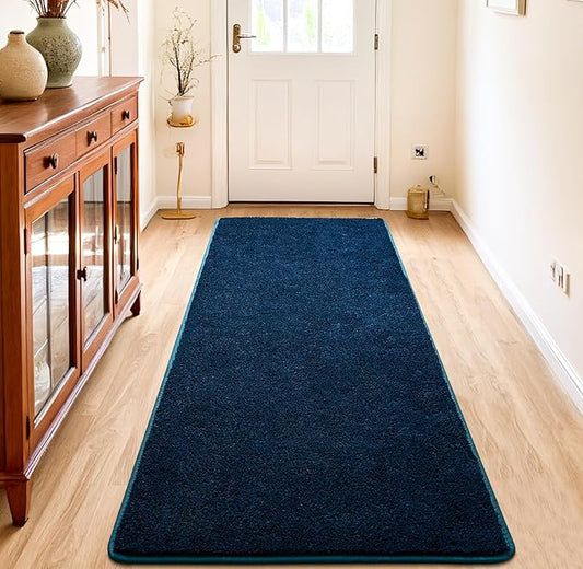 Chicrug 2x6 Minimalist Washable Runner Rugs for Bedroom Hallway, Modern Soft Memory Foam Rug for Kids Nursery, Low Plie Indoor Runner Carpet for Dorm Kitchen Bedside Living Room Decor, Navy Blue
