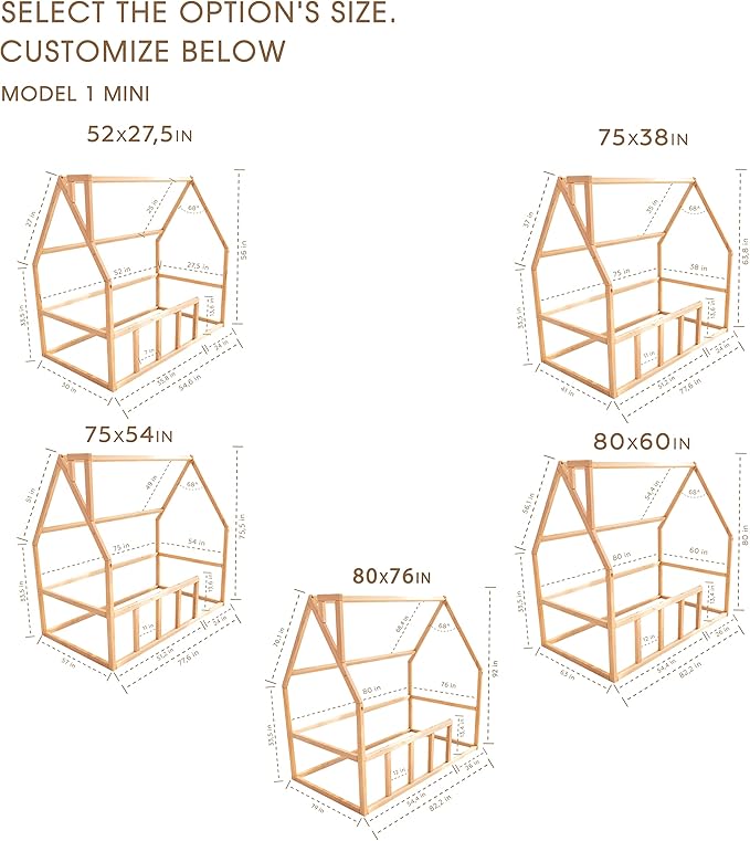 BUSY WOOD Toddler Floor Bed Frame - Montessori Floor Bed for Toddlers - Bed Frames Montessori - Kids Floor Bed- House Bed Frame - Twin Floor Bed Toddler, Queen, Full, Small, King (Model 1)