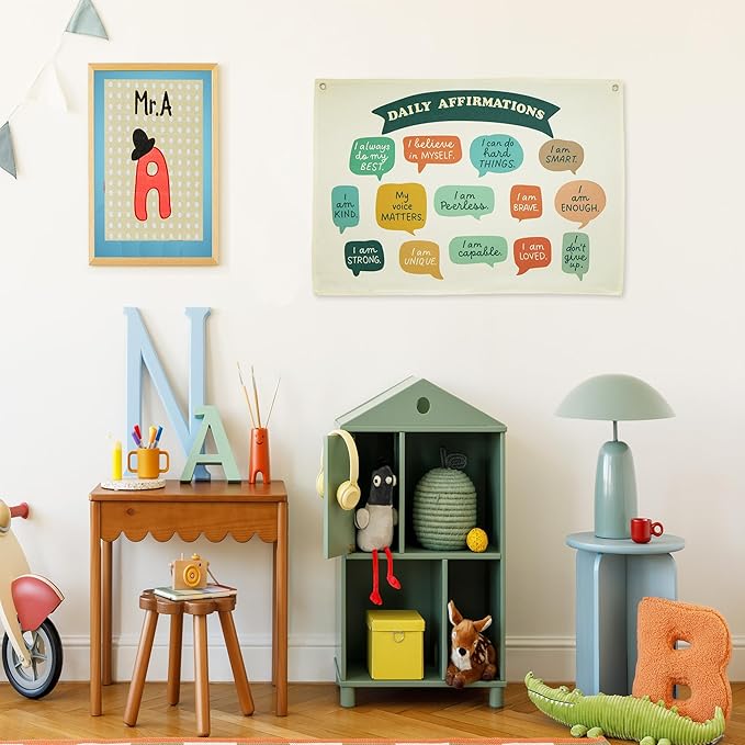 Positive Affirmations Rectangular Banner Flag Wall Decor Gift for Boy Girl Kids Teen,Classroom Nursery Therapy Office Reading Room Decor Decor-Daily Affirmations-Birthday Christmas Gift
