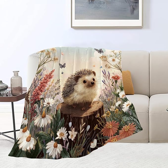 Hedgehog Blanket Cute Hedgehog Throw Blanket Soft Cozy Fleece Fuzzy Stuffed Plush Flannel Gifts for Girls Women Boys Kids Adults 40''x50''