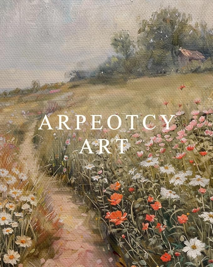 ARPEOTCY Vintage Framed Floral Wall Art, Bedroom Bathroom Country Flower Fields Art Decor, Canvas Print Retro Paintings, Home Rustic Landscape Farmhouse Decor, 8x10 Inch