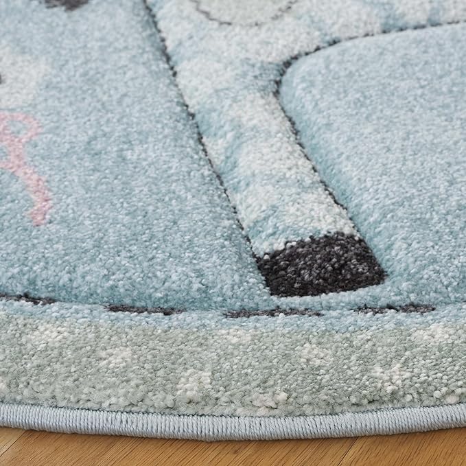 SAFAVIEH Carousel Kids Collection Area Rug - 5'3" Round, Blue, Animal Design, Easy Care & Non-Shedding, Ideal for High Traffic Areas for Boys & Girls in Playroom, Nursery (CRK120K-5R)