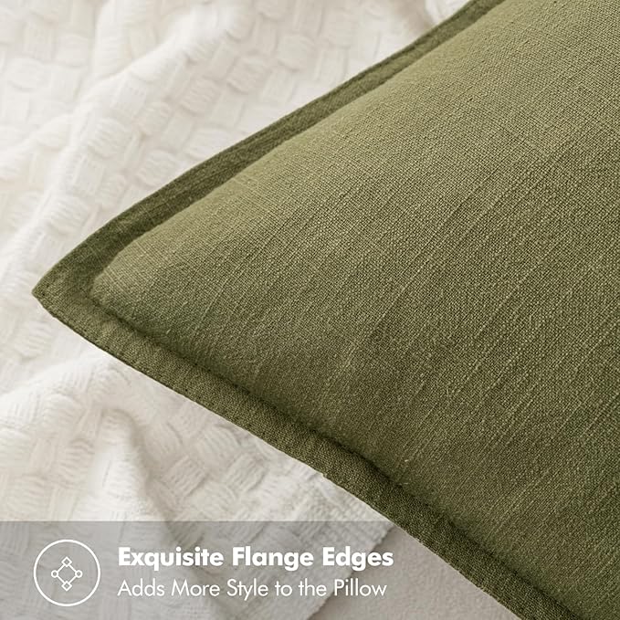 MIULEE Decorative Linen Pillow Covers 26x26 Inch Green Boho Farmhouse Neutral Couch Throw Pillows for Bed Pack of 2 Accent Outdoor Pillowcase Modern Sofa Cushion Livingroom Home Decor