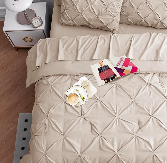 LANE LINEN King Size Comforter Set - 7 Pieces King Size Bed in A Bag, King Bedding Sets with Comforters, Sheets, Pillowcases & Shams, Bedding Set - Beige