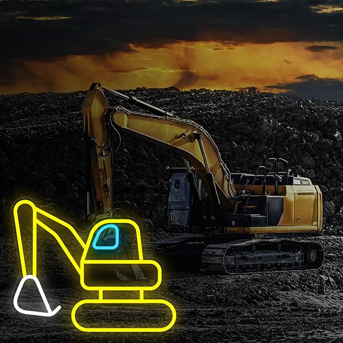 Excavator Neon Sign, Vibrant LED Light Decoration, Construction Decor for Boys Room, Bedroom, Playroom, Man Cave – Ideal Gift for Kids and Teens