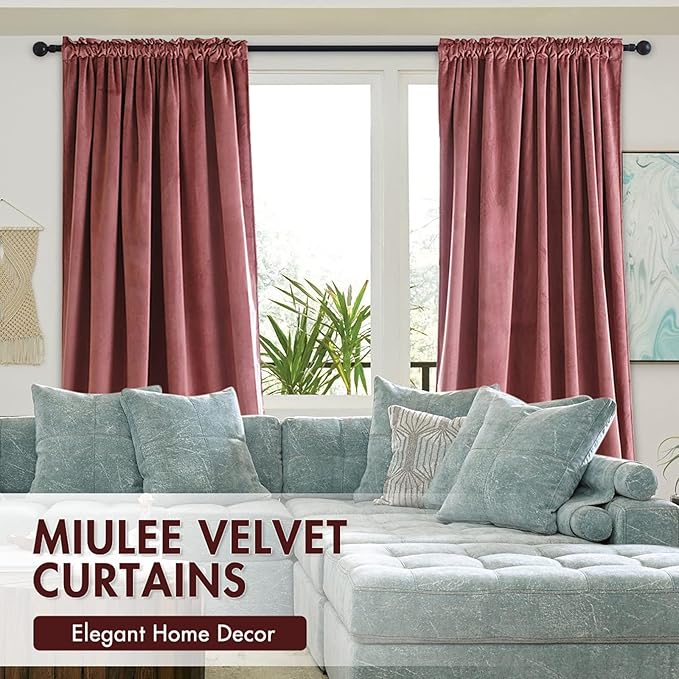 MIULEE Dusty Rose Pink Velvet Curtains Thermal Insulated Blackout Curtain Drapes for Bedroom Living Room Darkening 94 Inches Long Curtains Panels Rod Pocket Set of 2