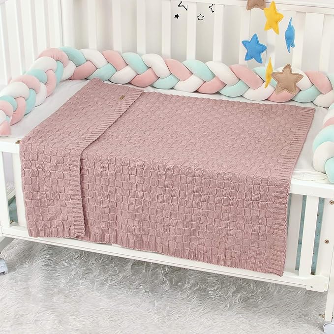 LAWKUL Baby Blankets for Girls Pink Soft Babe Knit Blanket Cable Newborn Infant Receiving Swaddle Boys Crib Stroller 40"x30"