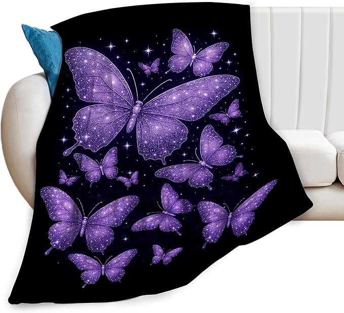 Butterfly Blanket for Women Beautiful Purple Butterflies Fleece Blanket Soft Cozy Fuzzy Plush Warm Stuff Animal Bedding Blankets Gifts for Girls Boys Kids Adult Men 40"X50"