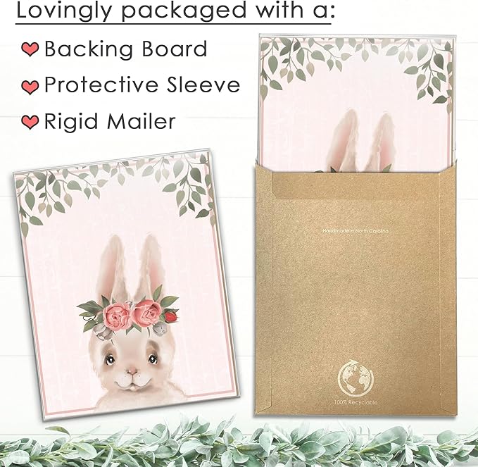 DREAM BIG PRINTABLES Woodland Animals Nursery Wall Art Prints (Set of 6) - Unframed - 8x10s | Set Includes Bear, Fox, Owl, Deer, Bunny Rabbit, and Raccoon wearing Floral Crowns