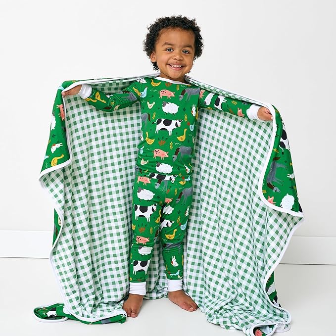 Little Sleepies Cloud Blanket, Soft Viscose from Bamboo Toddler & Baby Blanket for Boys & Girls, Lightweight, Perfect for Hot Sleepers, 50" x 50", Large (Green Farm Animals)