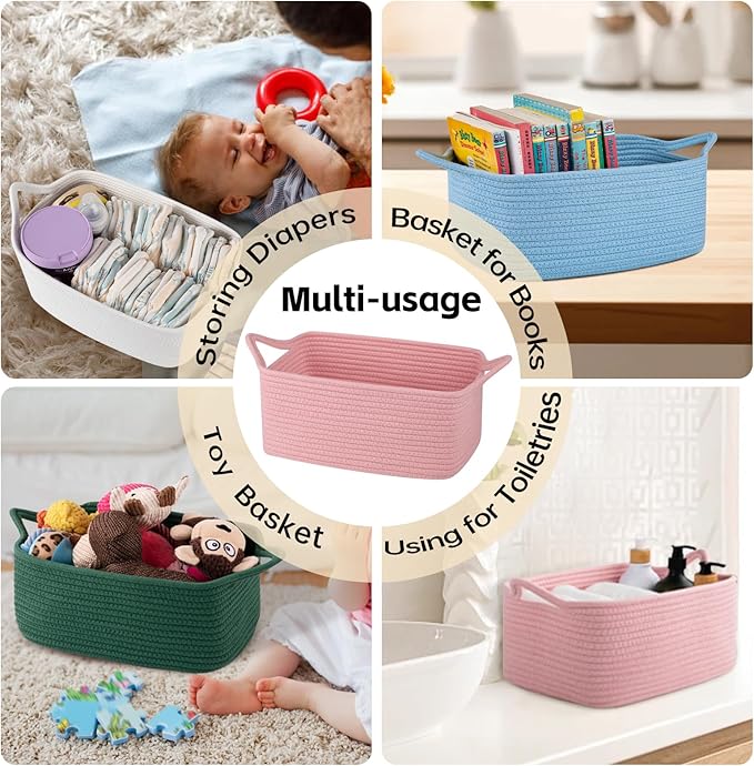 OIAHOMY 7L Woven Basket with Gift Bags and Ribbons, Gift Basket Empty for Baby Showers Birthday, Nursery Bin with Handles for Baby Room Living Room, Pet Toy Bins for Toy Organizer - White