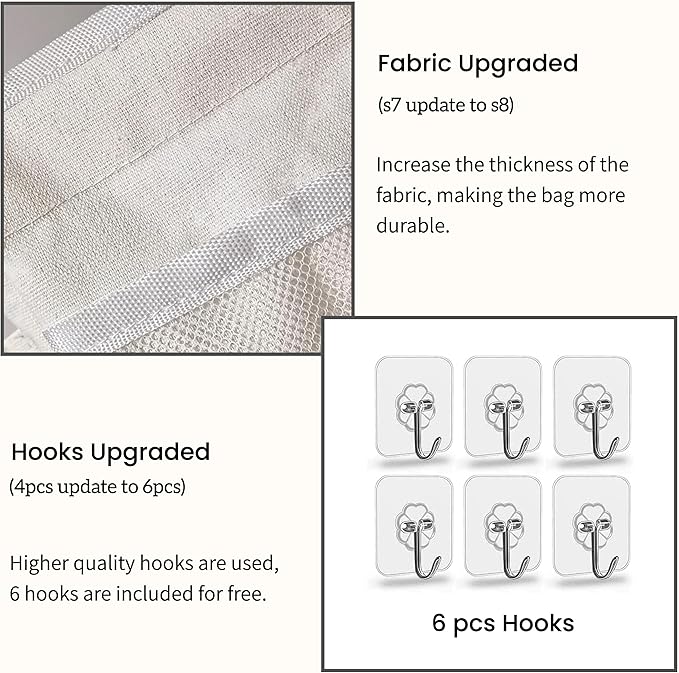 2pcs Large Wall Hanging Organizer Bag, Linen Fabric Door Hanging Storage Baskets with Pockets, Waterproof Bin for Kitchen, Bedroom, Office, RV Camper (White)