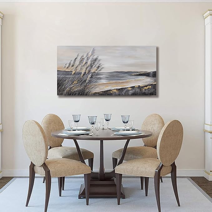 Yuaxker Ocean Wall Art Grey and Gold Ocean Art Wall Decor Canvas Painting Modern Minimalist Canvas Painting for Living Room, Bedroom, Dining Room Office Home Decor Artwork 24x48 inch