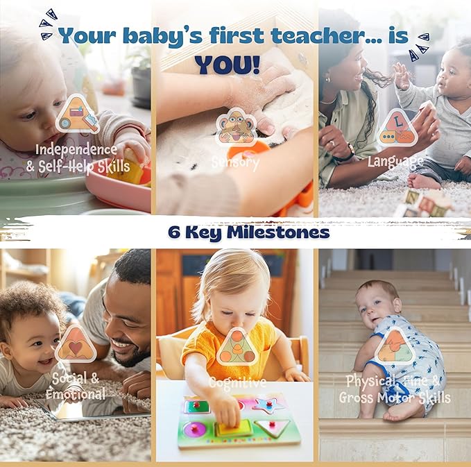 Montessori Baby Activity Cards 0-12 Months | 40+ Creative Playtime Activities to Stimulate Development for Babies| Includes High Contrast Cards and Tummy Time Mirror| Baby Must Haves| New Parent Gift