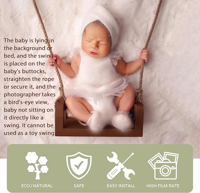 M&G House Newborn Photography Props Swing Prop Wooden Swing Baby Photo Props Wooden Prop Swing Baby Photoshoot Props Newborn Photography Accessory(Brown, 6 Sunflowers)
