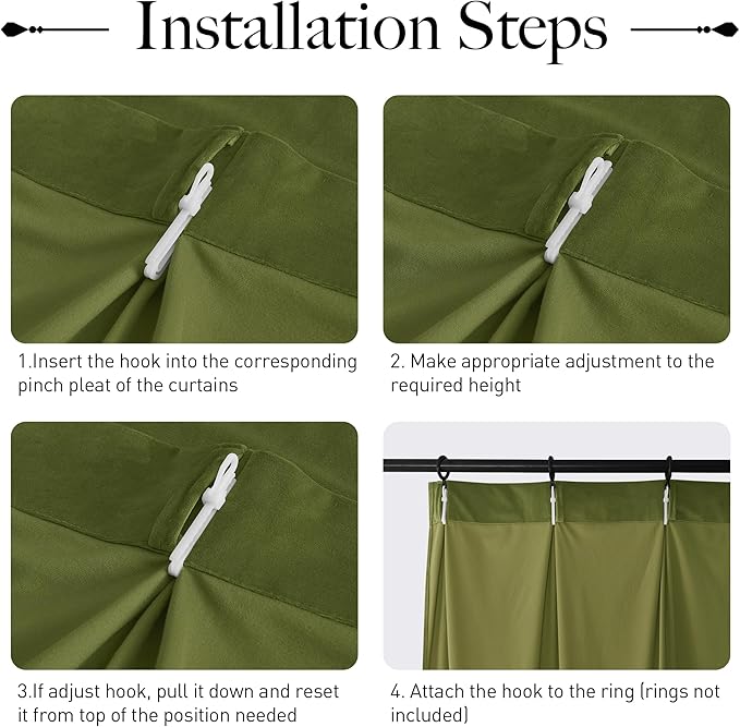 StangH Pinch Pleated Olive Green Velvet Curtains 90 inches Long, Light Dimming Privacy Window Treatments Back Tab Energy Insulating Luxury Drapes for Nursery Bedroom, W38 x L90, 2 Panels