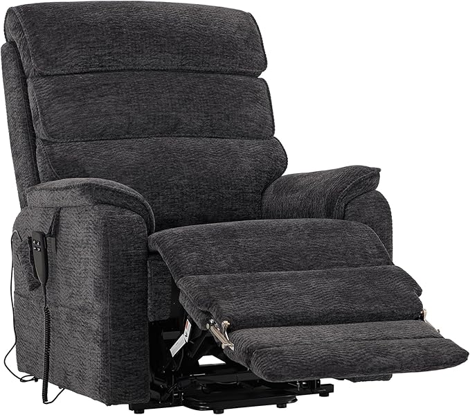 DYNOX 400 LBS Big Tall Man Large-Wide Power Dual Motor Lift Recliners Chairs for Elderly, Lay Flat Lift Chair with Infinite Positions, Heat & Massage, Extended Footrest (9298L, Chenille, Grey)