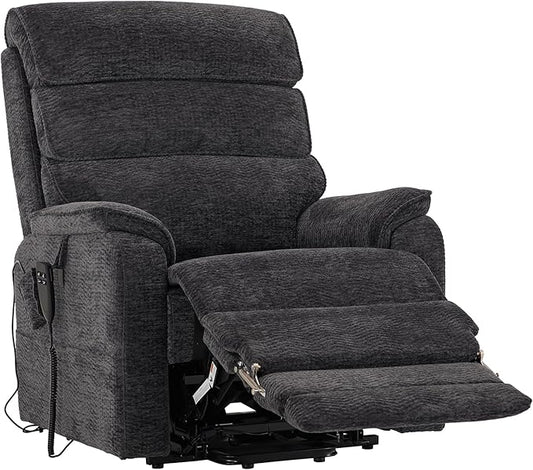 DYNOX 400 LBS Big Tall Man Large-Wide Power Dual Motor Lift Recliners Chairs for Elderly, Lay Flat Lift Chair with Infinite Positions, Heat & Massage, Extended Footrest (9298L, Chenille, Grey)