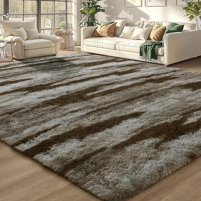 Meralax Area Rugs for Living Room Bedroom, Machine Washable 6x9 Feet Soft Fluffy Shaggy Bedside Rug, Indoor Floor Carpet for Kids Girls Boys, Dorms, Nursery Rooms, Home Decor Aesthetic, Abstract Beige