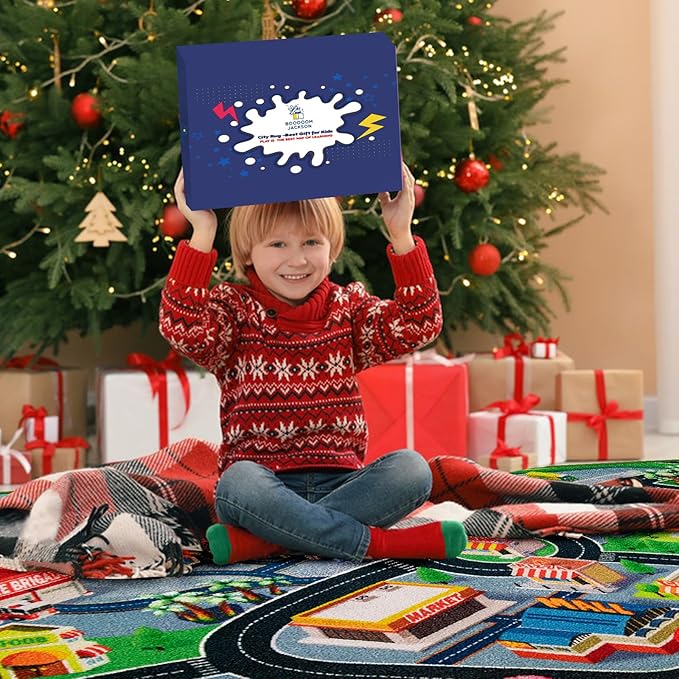 Booooom Jackson Car Rug Play Mat for Kids, 4'11" x 2'7" Rug,Car with Roads Bedroom, Kid Carpet Toddler Boy, Car Area Non-Slip Backing, Car Educational Cars and Toys