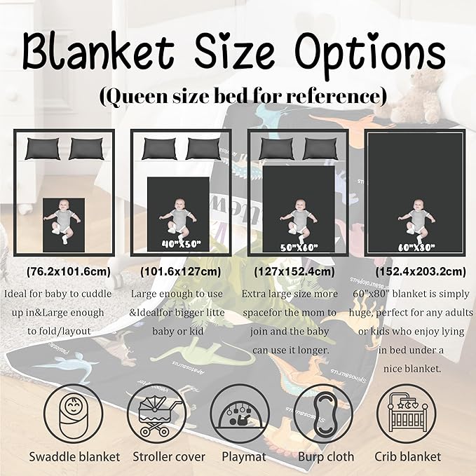 J&SBGFT Personalized Baby Blanket, Custom Name Blanket for Boys & Girls, Toddlers to Kids, Nursery Stroller Crib Decor - 30"x40", Color: Blue