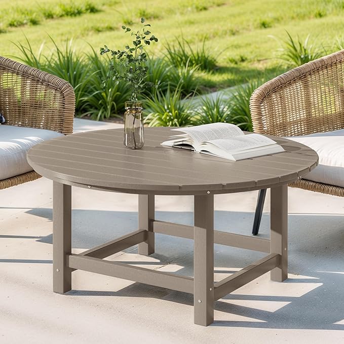 Costaelm Paradise Kids 5-Piece HDPE Outdoor Patio Round Dining Table and Chairs Set, Weathered Wood