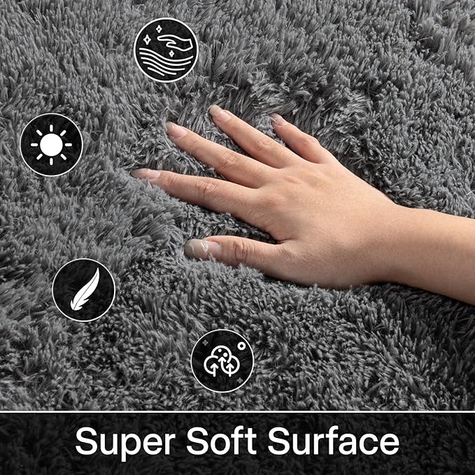 Merelax Fluffy Shaggy Small Area Rug, Deep Grey 2x4 Runner Rugs for Bedside Christmas Decor, Mini Fuzzy Plush Gray Throw Rug, Soft Non-Slip Entryway Shag Catpet for Livingroom Holiday Home Aesthetic