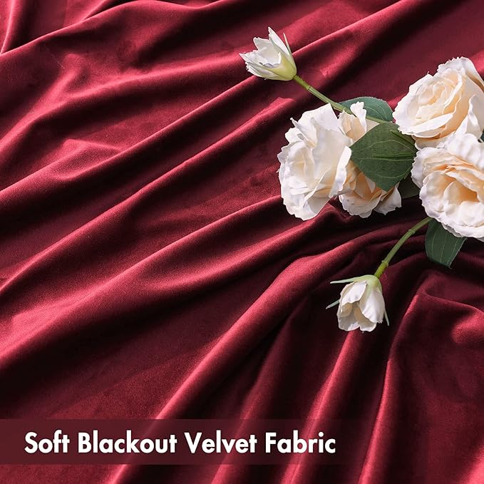 MIULEE Burgundy Velvet Curtains Thermal Insulated Blackout Curtain Christmas Drapes for Bedroom Living Room Darkening 108 Inches Long Curtains Panels Rod Pocket Set of 2