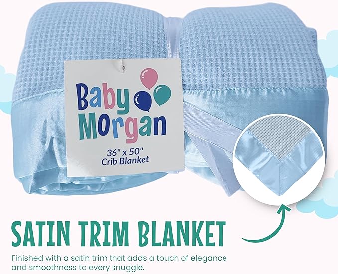 Blankets Thermal Waffle Baby Blanket Crib Bedding - Soft Cozy Warm Infant Thermal Cover for Nursery Stroller or Bassinet, Lightweight Ideal Shower Gift, Satin Trim Blue 36" x 50"