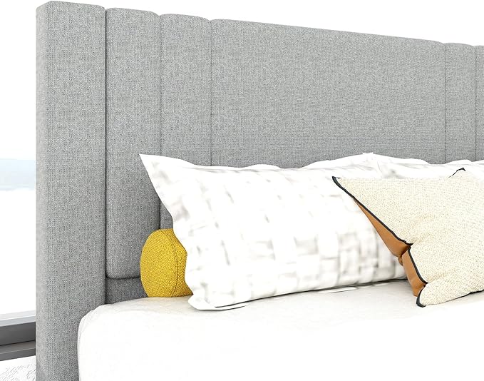 Tyndall Queen Size Bed Frame, Linen Fabric Upholstered Platform with Headboard