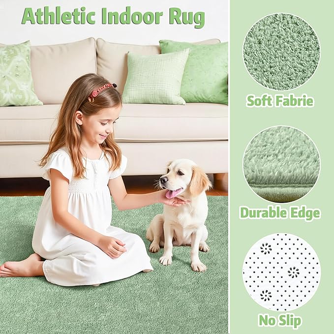 Chicrug 5x7 Minimalist Washable Area Rugs for Bedroom Living Room Classroom, Modern Soft Memory Foam Rug for Kids Nursery, Low Plie Indoor Carpet for Dorm Dining Office Bedside Room Decor, Sage Green