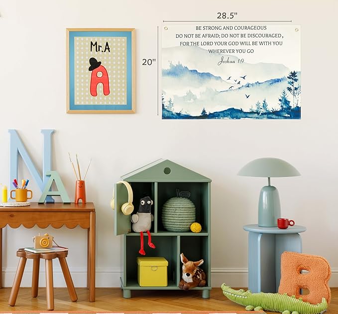 Christian Bible Verse Scripture Rectangular Banner Flag Sign Wall Decor Gift for Baby Boy Girl Kid,Nursery Bedroom Reading Room Decor-Be Strong and Courageous-Baby,Shower Birthday Christmas Gift