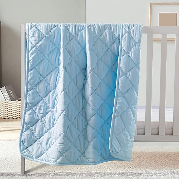 FLXXIE Machine Washable Microfiber Down Alternative Oversized Toddler Comforter, Super Soft and Lightweight Kids Crib Quilted Blanket for Stroller, Travel, 43x60 Inches, Aqua