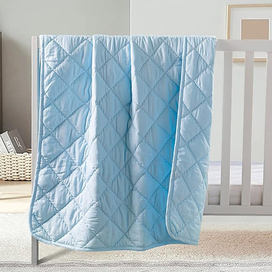 FLXXIE Machine Washable Microfiber Down Alternative Oversized Toddler Comforter, Super Soft and Lightweight Kids Crib Quilted Blanket for Stroller, Travel, 43x60 Inches, Aqua