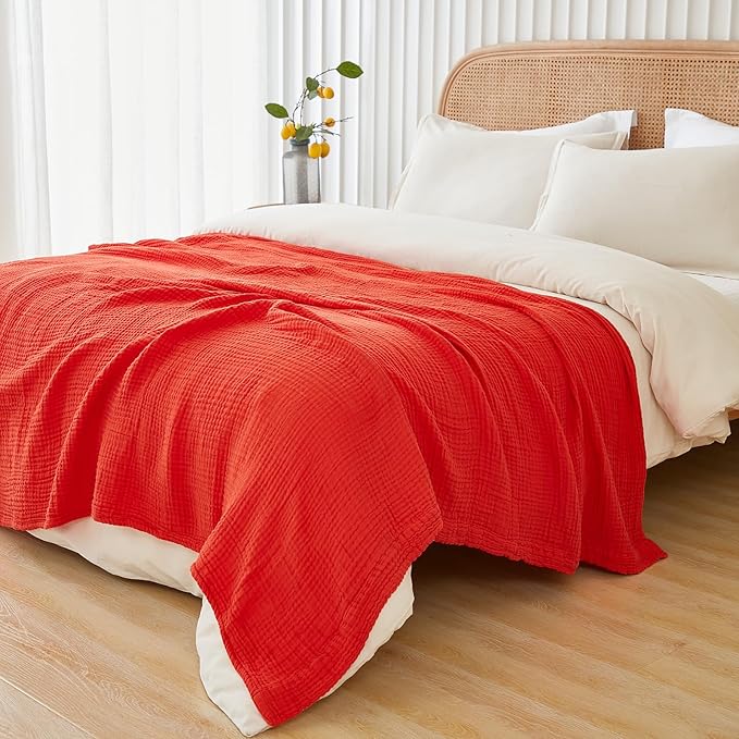 EMME Cotton Muslin Twin XL Blanket Breathable Gauze Blanket Soft Lightweight Blankets Adults Gifts for Women (Orange Rust, 66"x90")