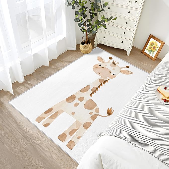 Giraffe Rugs for Baby Nursery - 5x8 Rug - Giraffe Rug - Cute Cartoon Safari Area Rug - Kids Baby Nursery Rugs - Zoo Animal Carpet - Home Decor