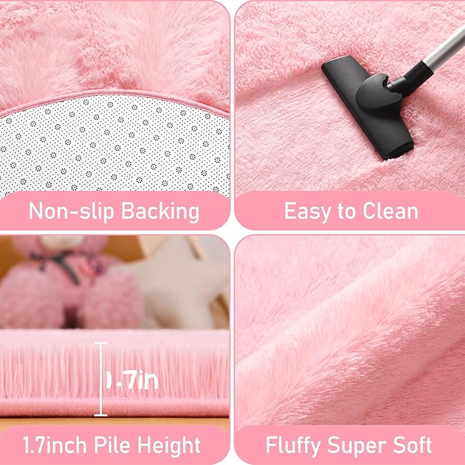 EVOIONOS Pink Round Rug for Bedroom, 5x5 Ft Fluffy Soft Circle Area Rugs for Living Room, Plush Shaggy Circular Carpet for Indoor Floor Bedside Girls Nursery, Machine-Washable Home Decor Aesthetic