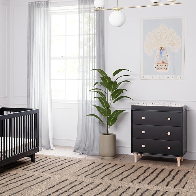 Babyletto Lolly 3-Drawer Changer Dresser with Removable Changing Tray in Black and Washed Natural, Greenguard Gold Certified