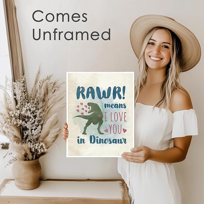 DREAM BIG PRINTABLES RAWR! Means I Love You In Dinosaur Art Print - 11x14 | Charming and Playful Art Print | Perfect for Kids' Rooms, Playrooms, or Nurseries | Unframed Dinosaur-themed Wall Art