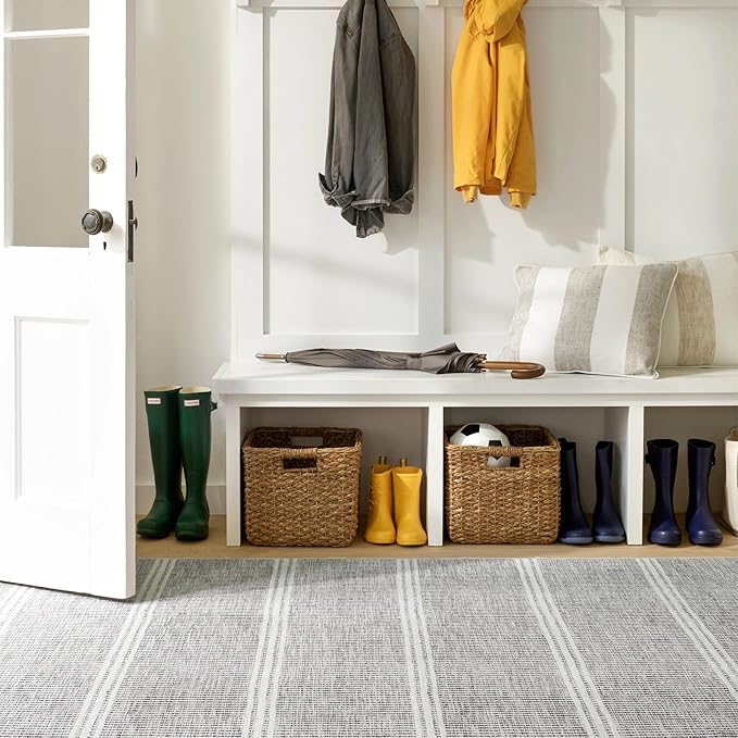 Dash and Albert Malta Grey Machine Washable Area Rug - 3' x 5' Grey Stripe Washable Accent Rug - Durable, High Traffic Areas Kitchen, Mudroom, Hallways