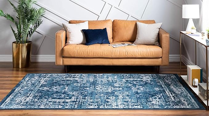 Rugs.com Charleston Collection Rug – 5' x 8' Navy Blue Low-Pile Rug Perfect for Living Rooms, Large Dining Rooms, Open Floorplans