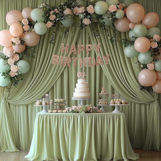 10x10FT Sage Green Backdrop Curtains for Wedding Parties, Wrinkle Free Photo Backdrop Curtains for Wedding Birthday Party Baby Shower, Fabric Drape with Rod Pockets 5ft x 10ft, 2 Panels