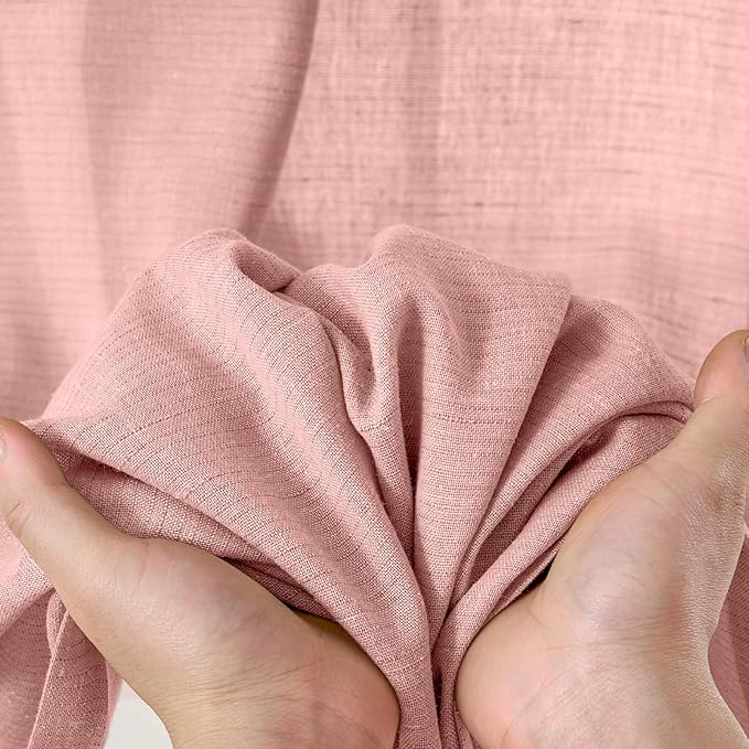 jinchan Pink Linen Blend Curtains 63 inch Length 2 Panels for Bedroom Living Room, Semi Sheer 50 inch Wide Farmhouse Cottage Core Style Drapes with Rod Pocket Back Tab(50W x 63L, Pink)