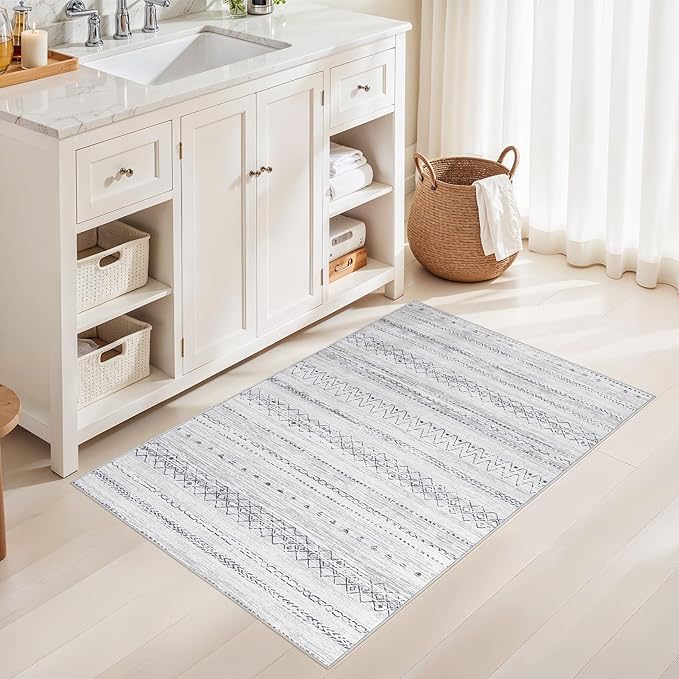Area Rugs for Living Room Washable Living Room Rug Soft Neutral Indoor Floor Carpet Non-Slip Stain Resistant Modern Boho Rugs for Bedroom Dining Room Kids Room Nursery Office Home Grey