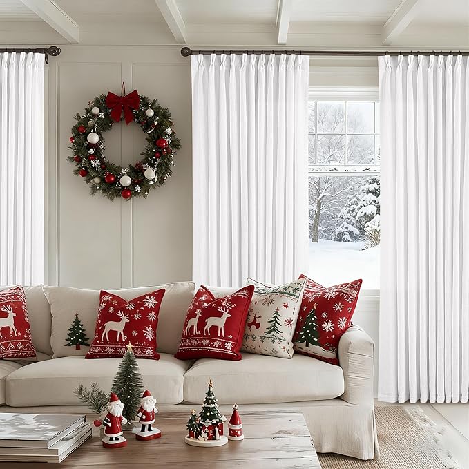 Extra Wide Pinch Pleated Linen Curtains 84 Inches Long 70 Inch Width for Living Room Bedroom Light Filtering Semi Sheer Pleat Window Curtain Boho Pinch Pleated Drape with Hooks Rings 1 Panel 70x84