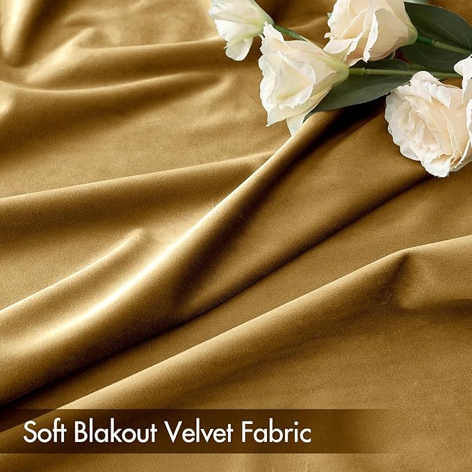 MIULEE Gold Velvet Curtains Thermal Insulated Blackout Curtain Drapes for Bedroom Living Room Darkening 96 Inches Long Curtains Panels Rod Pocket Set of 2